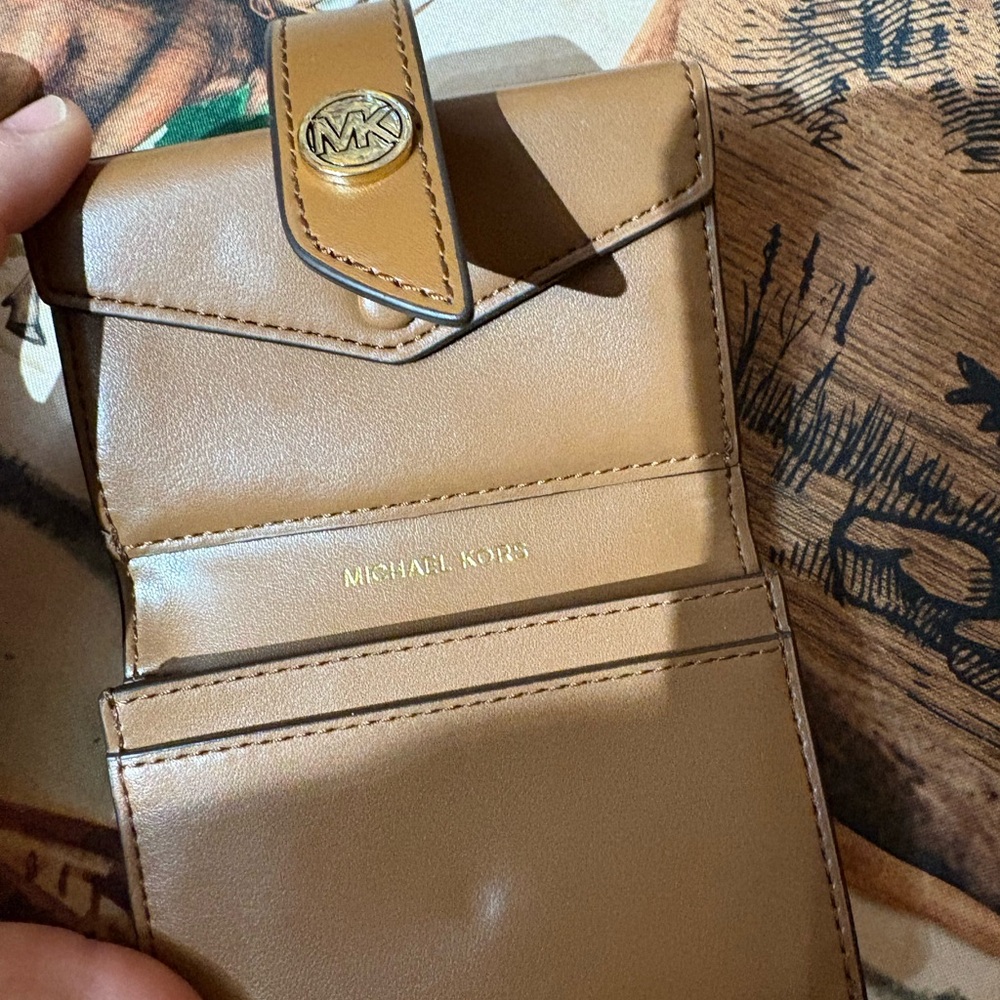 Michael Kors Camel leather crossbody and matching card holder